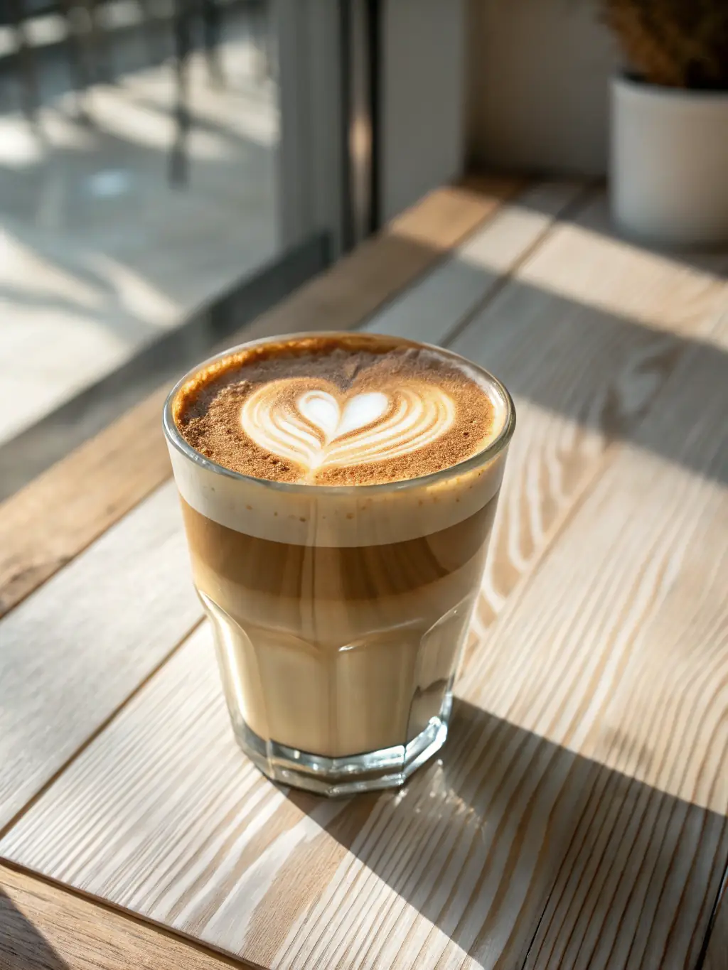 A visually appealing image of a latte art design, specifically a heart shape, in a creamy latte, showcasing the artistry and quality of our specialty coffee drinks.