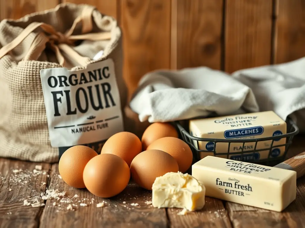 A close-up shot of a baker carefully measuring high-quality ingredients, such as vanilla beans and organic flour, in a brightly lit, professional kitchen, emphasizing the commitment to quality at Sweet Treats.