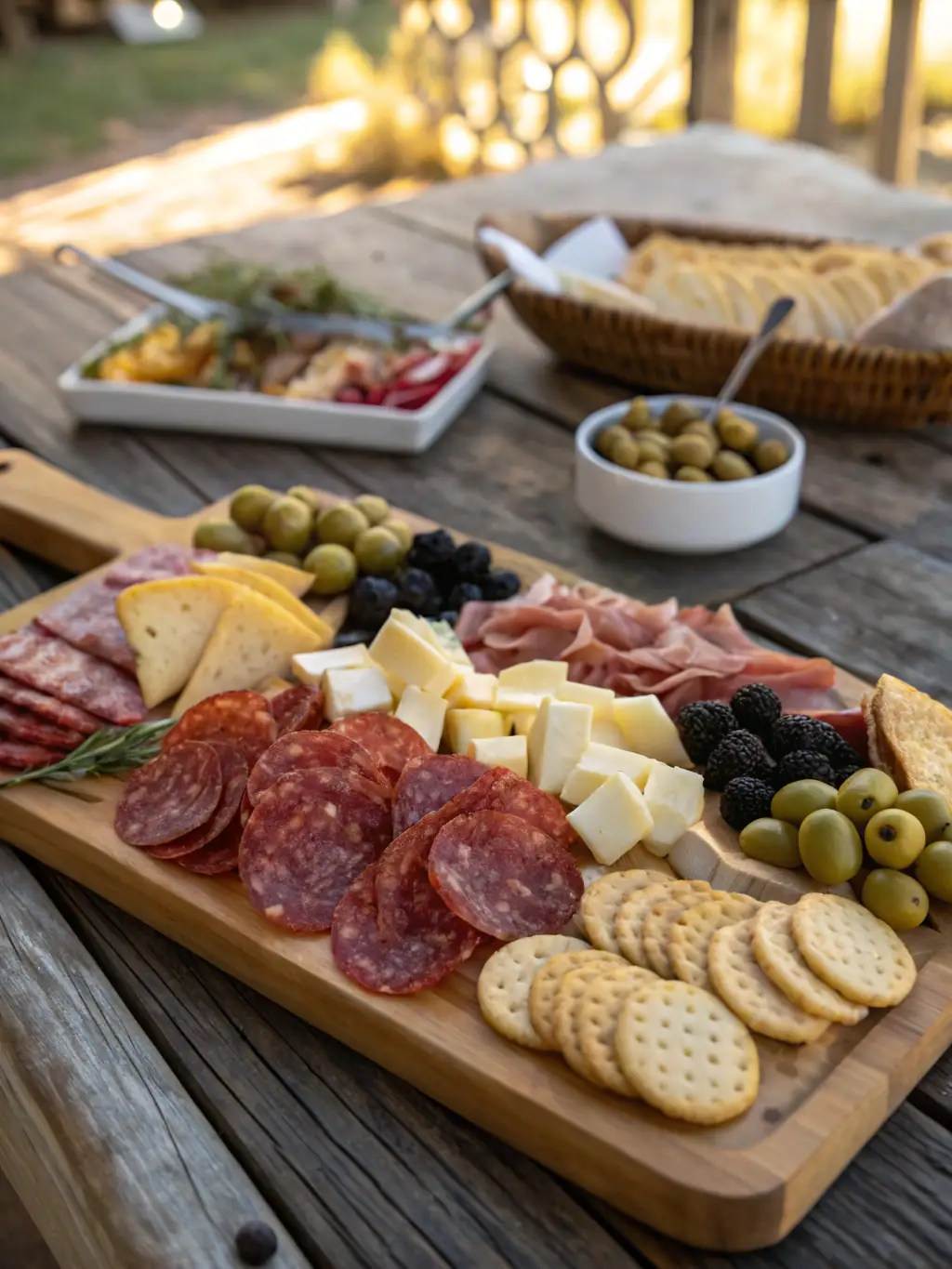 A vibrant image showcasing a variety of gourmet cheeses, cured meats, fresh fruits, and artisanal crackers arranged artfully on a charcuterie board, highlighting the quality and variety of 5280 Party Carts' offerings.
